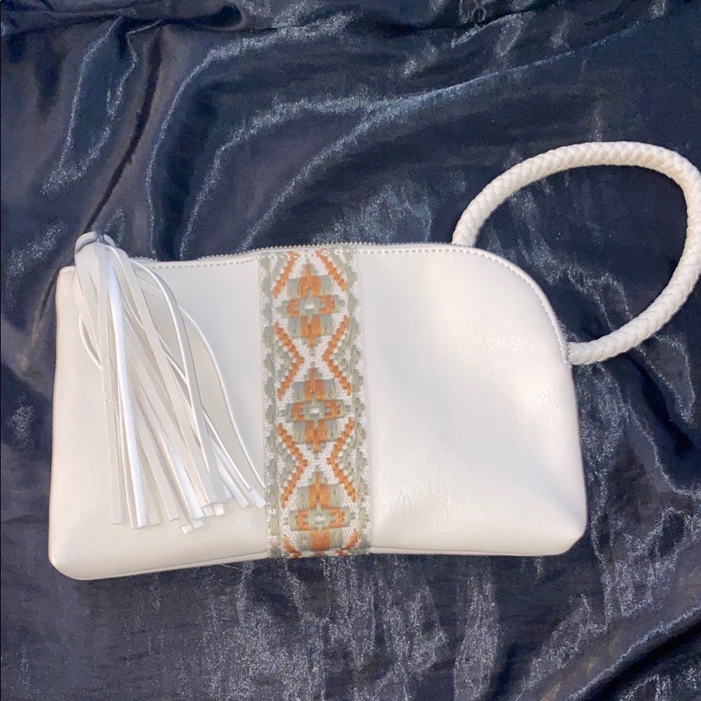 White and Tan Embroidered Womens bag
